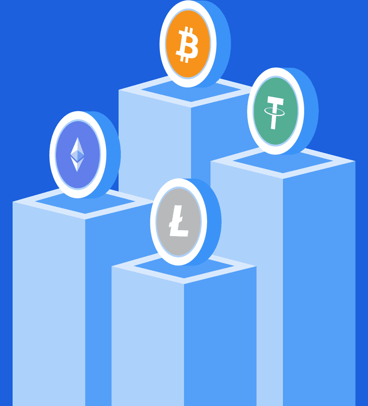 Cryptocurrencies rising on isometric towers