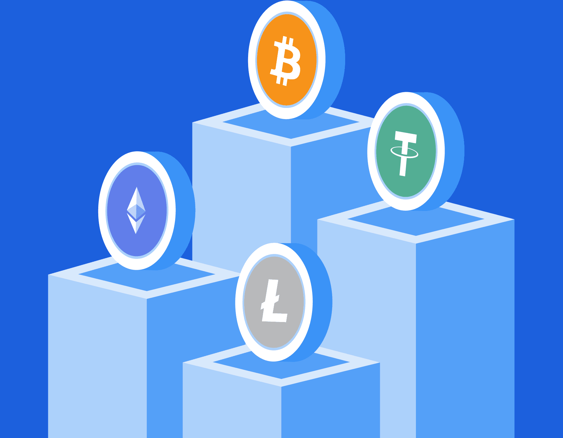 Cryptocurrencies rising on isometric towers